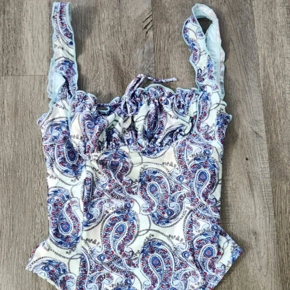 New!Frankies Bikini Fawn Shime Ruffle One Piece‎ Swimsuit - Picture 6 of 11